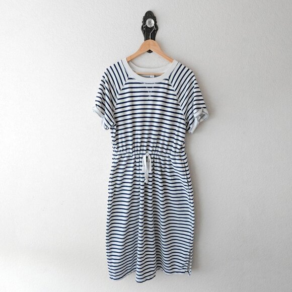 Old Navy XL Waist-Defined Striped French Terry Midi Dress with Pockets - Picture 1 of 7